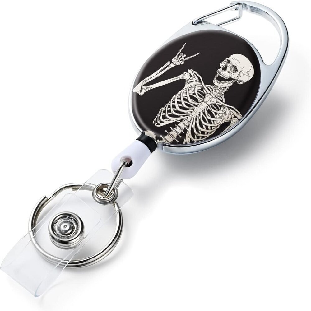 Bone Retractable Badge Reels - Double Sided Color Print Pattern Holders with Key